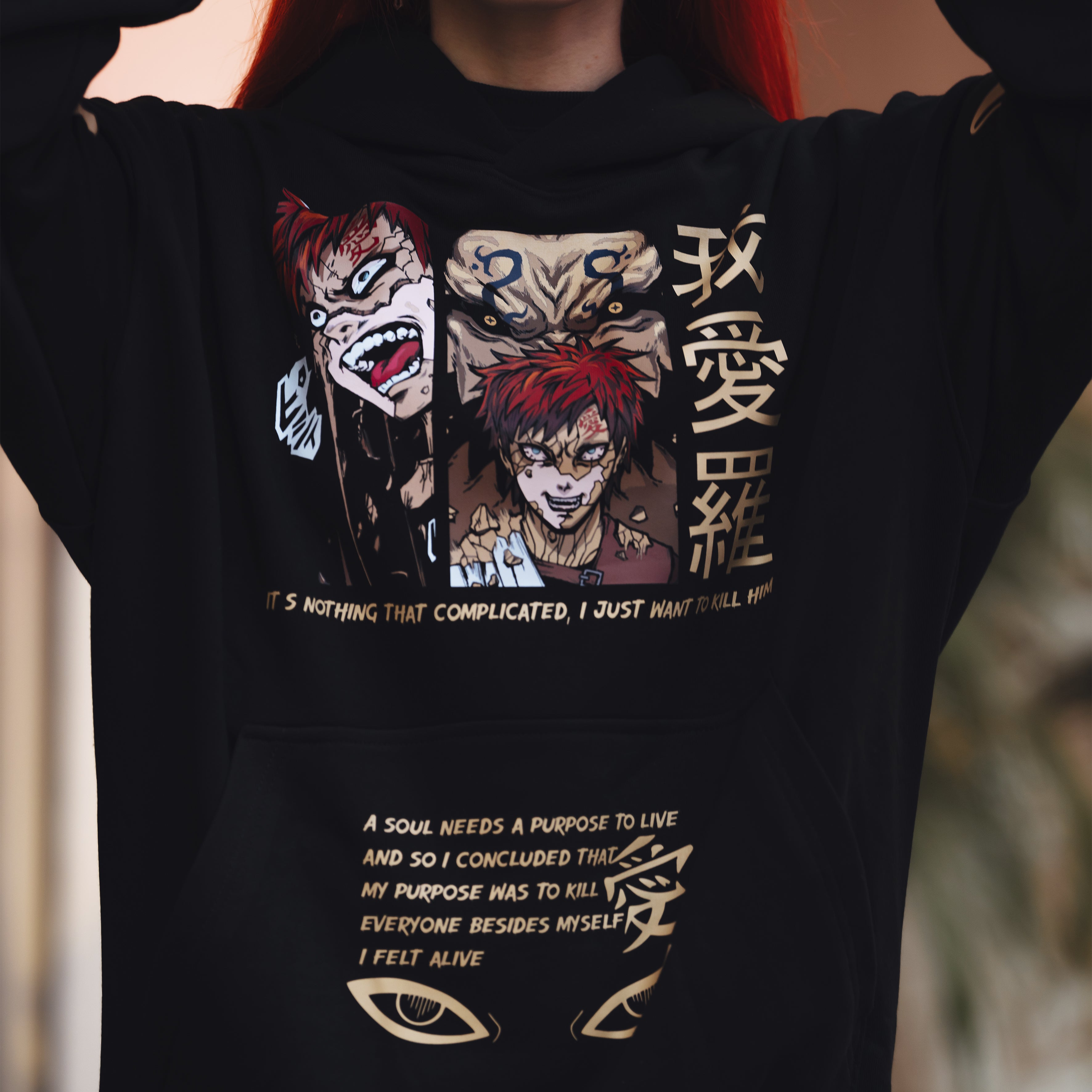 Hoodie Gaara - Naruto anime, unisex, black