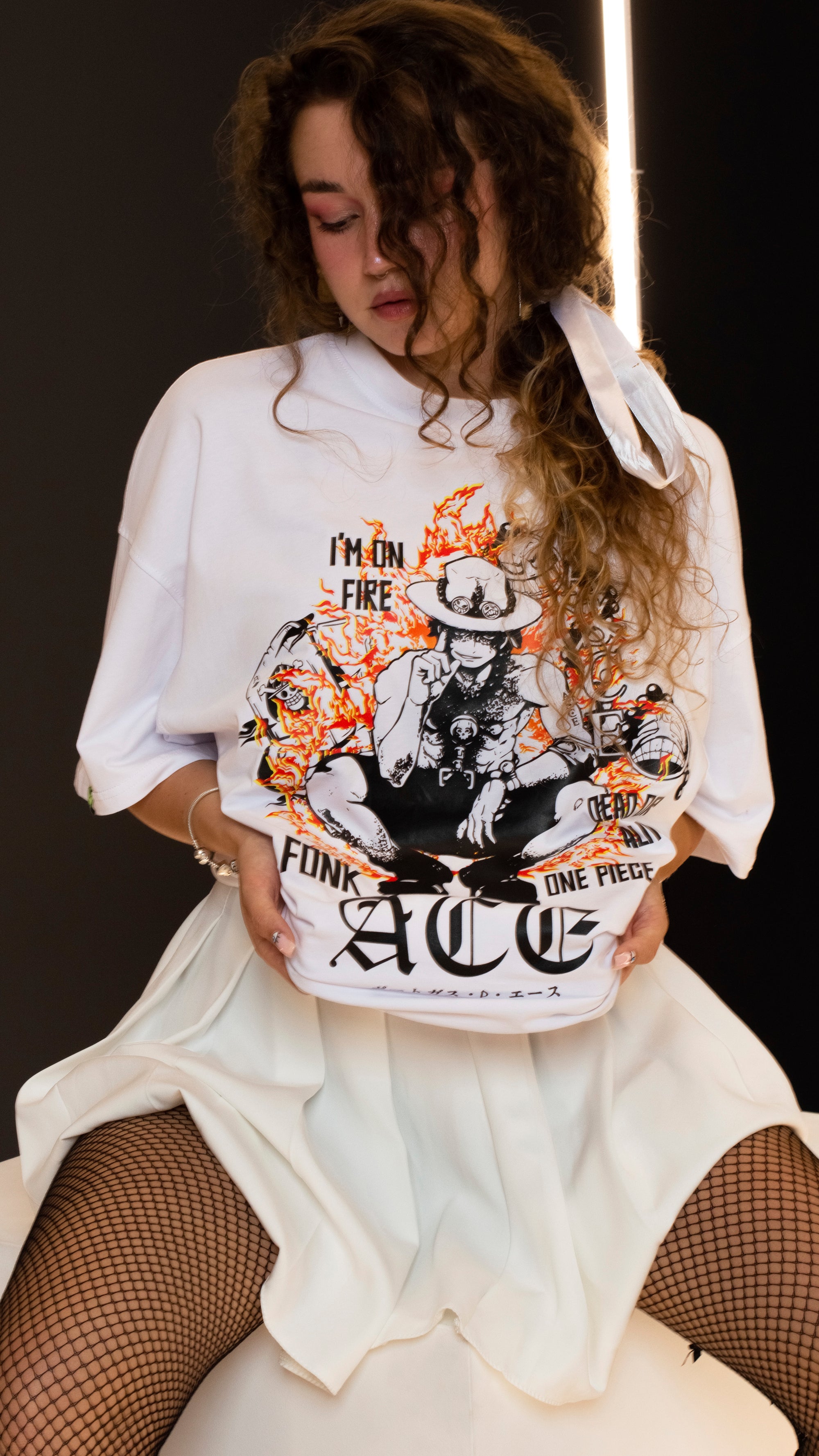 T-SHIRT Portgas D. Ace - One Piece anime, unisex, white