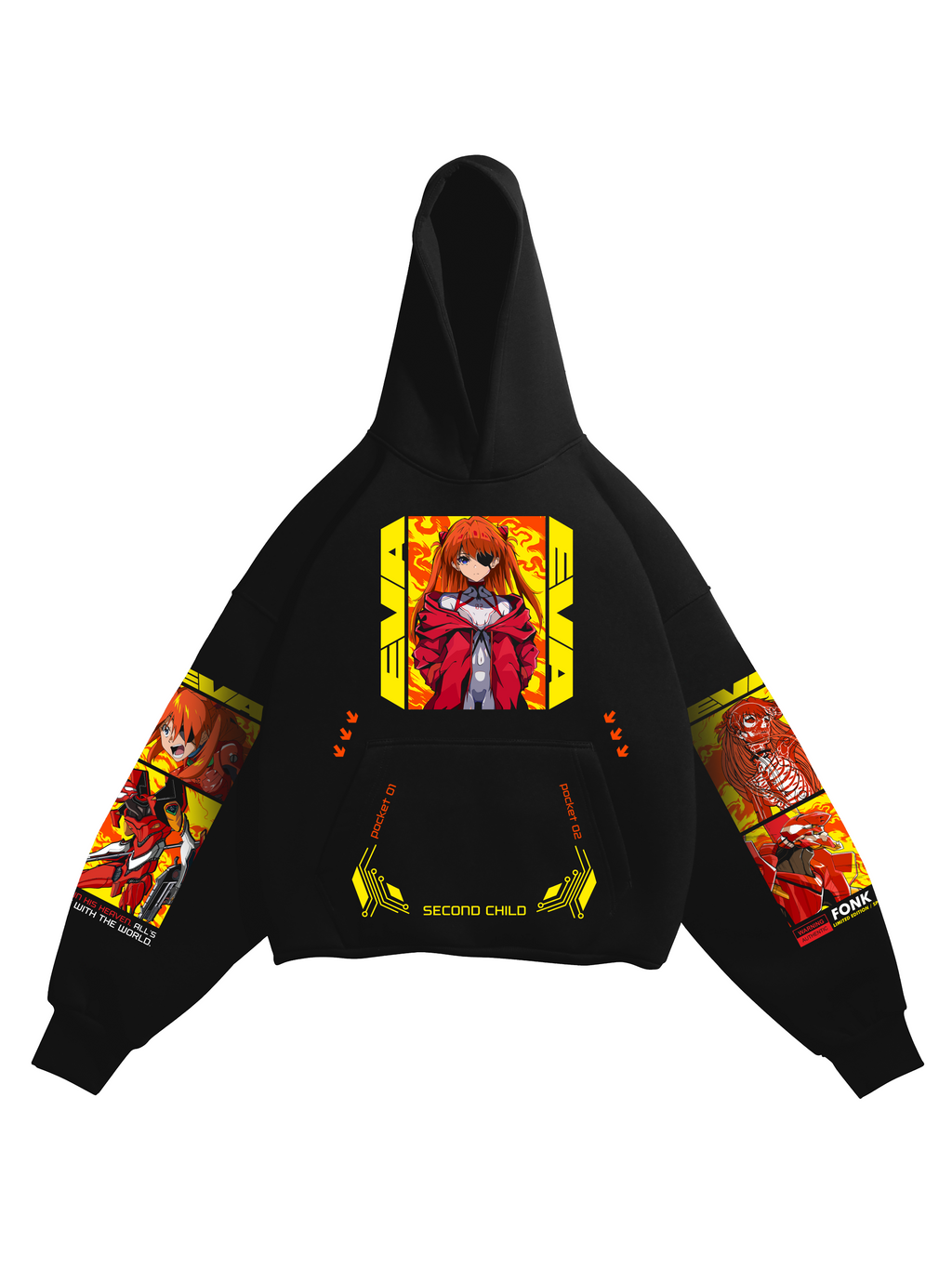 Hoodie Eva-02, Asuka Langley - Evangelion anime, unisex, black