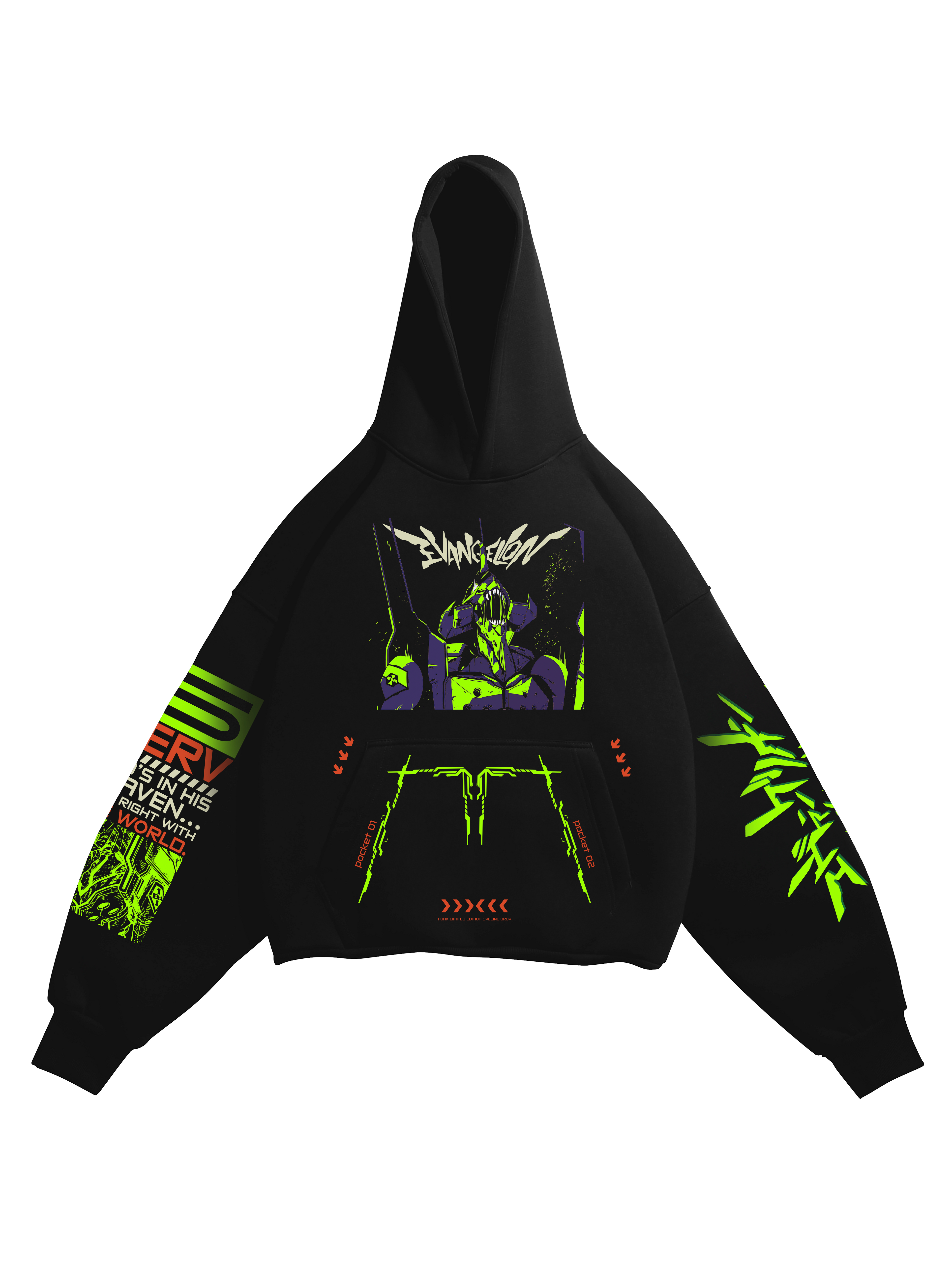 Hoodie Eva-01 - Evangelion anime, unisex, black