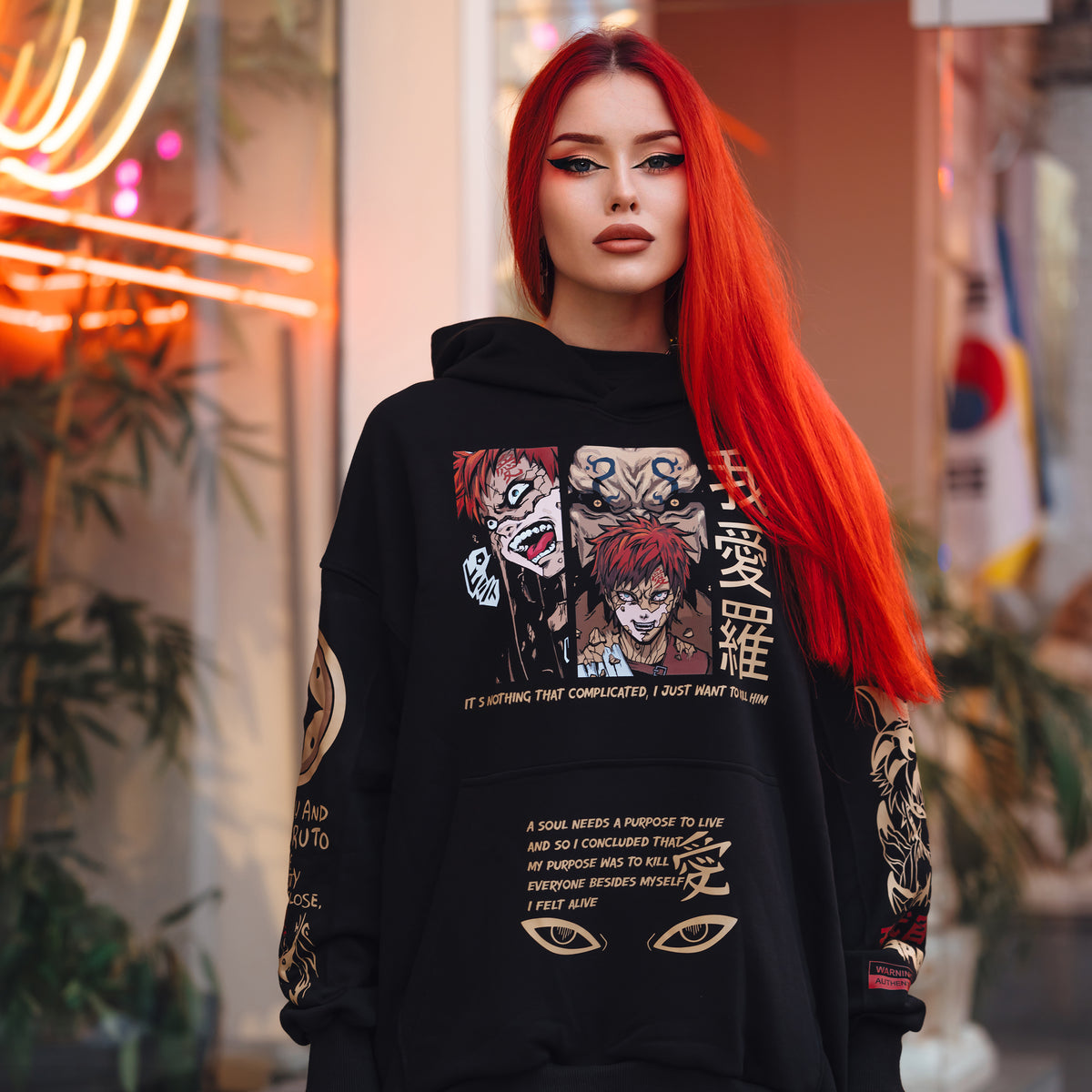 Hoodie Gaara - Naruto anime, unisex, black