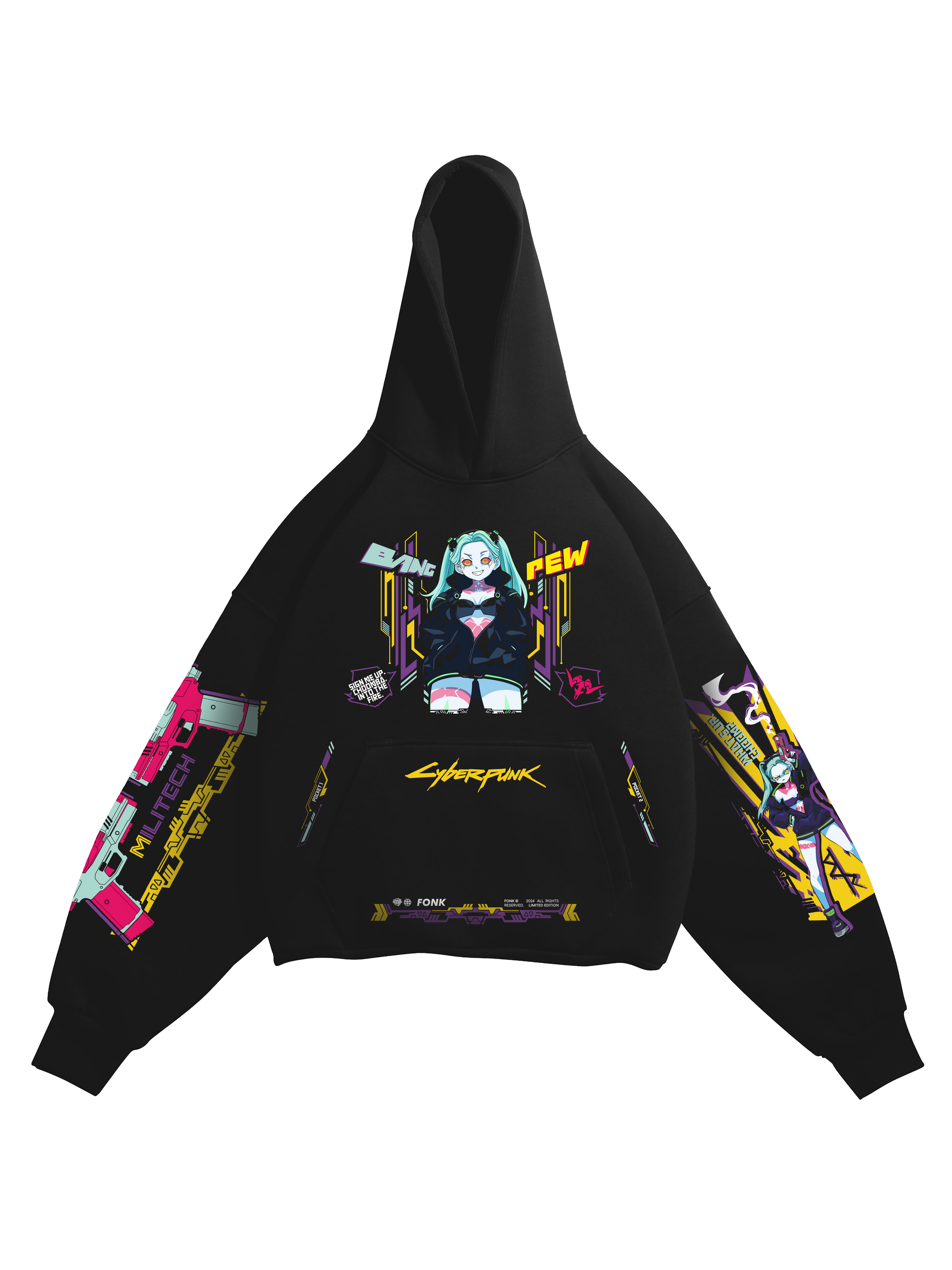 Hoodie Rebecca - Cyberpunk anime, unisex, black