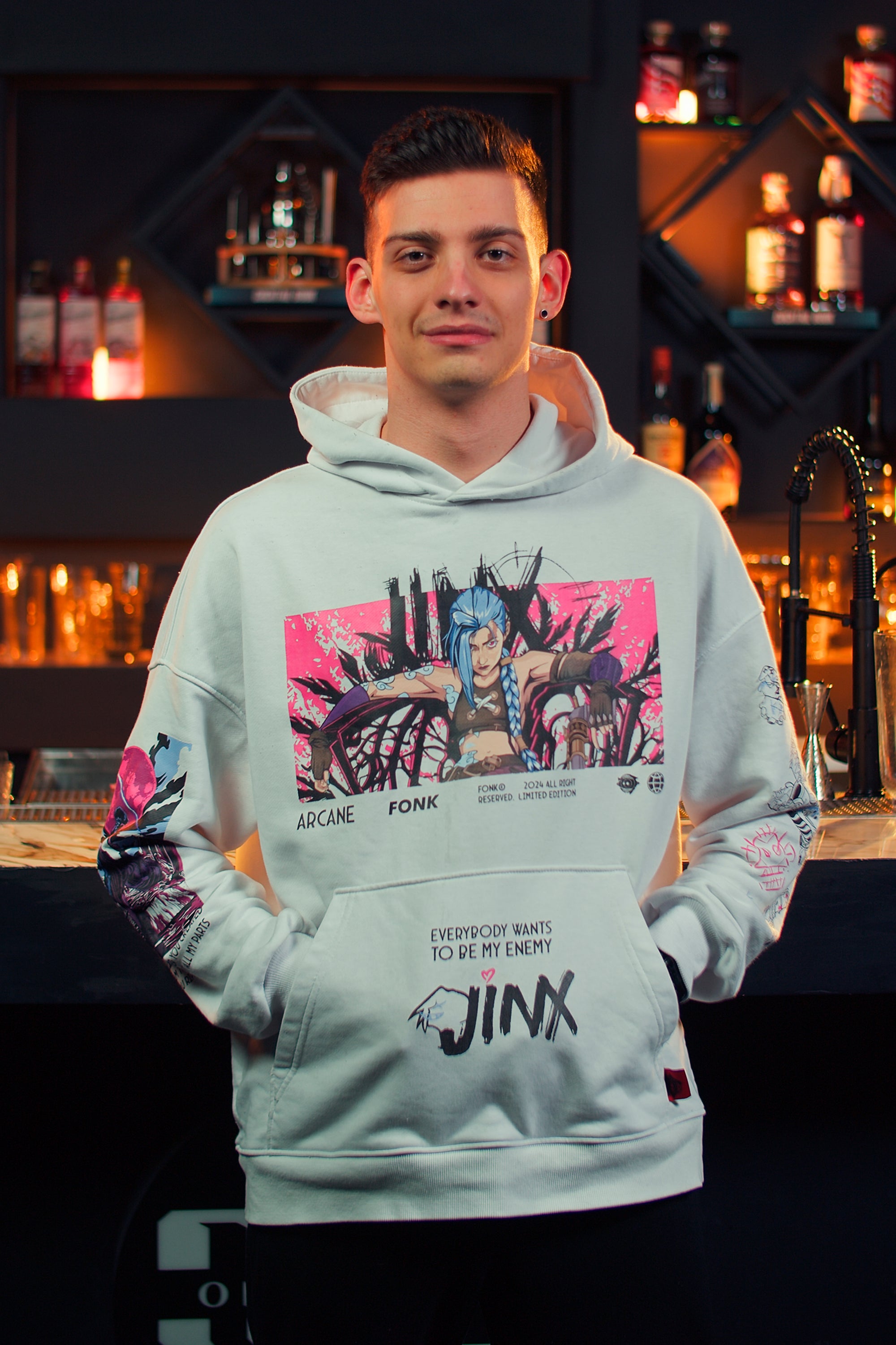 Hoodie Jinx - Arcane, unisex, white