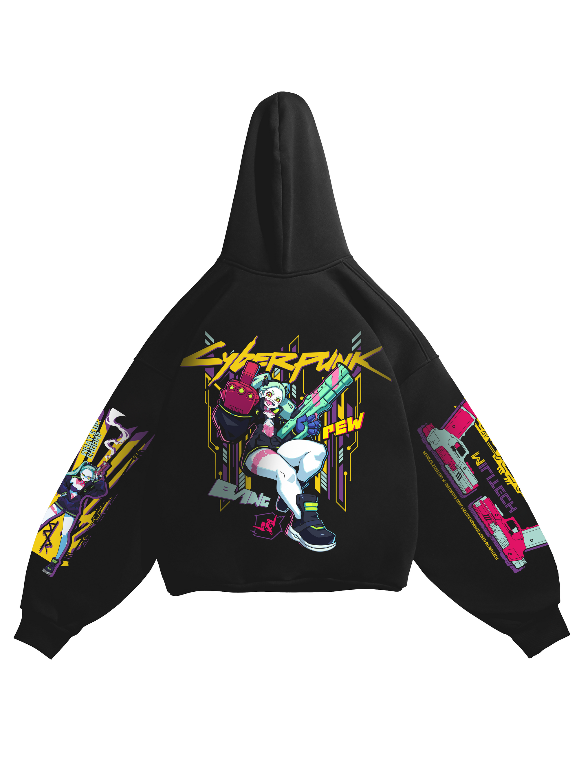 Hoodie Rebecca - Cyberpunk anime, unisex, black