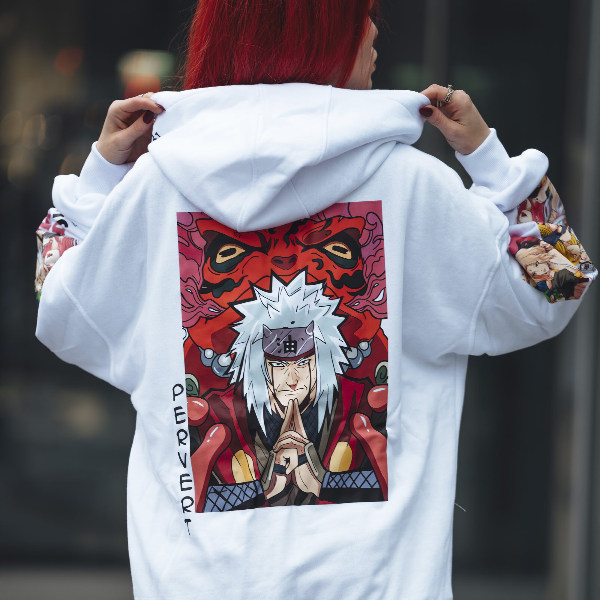 Hoodie Jiraiya - Naruto anime, unisex, white