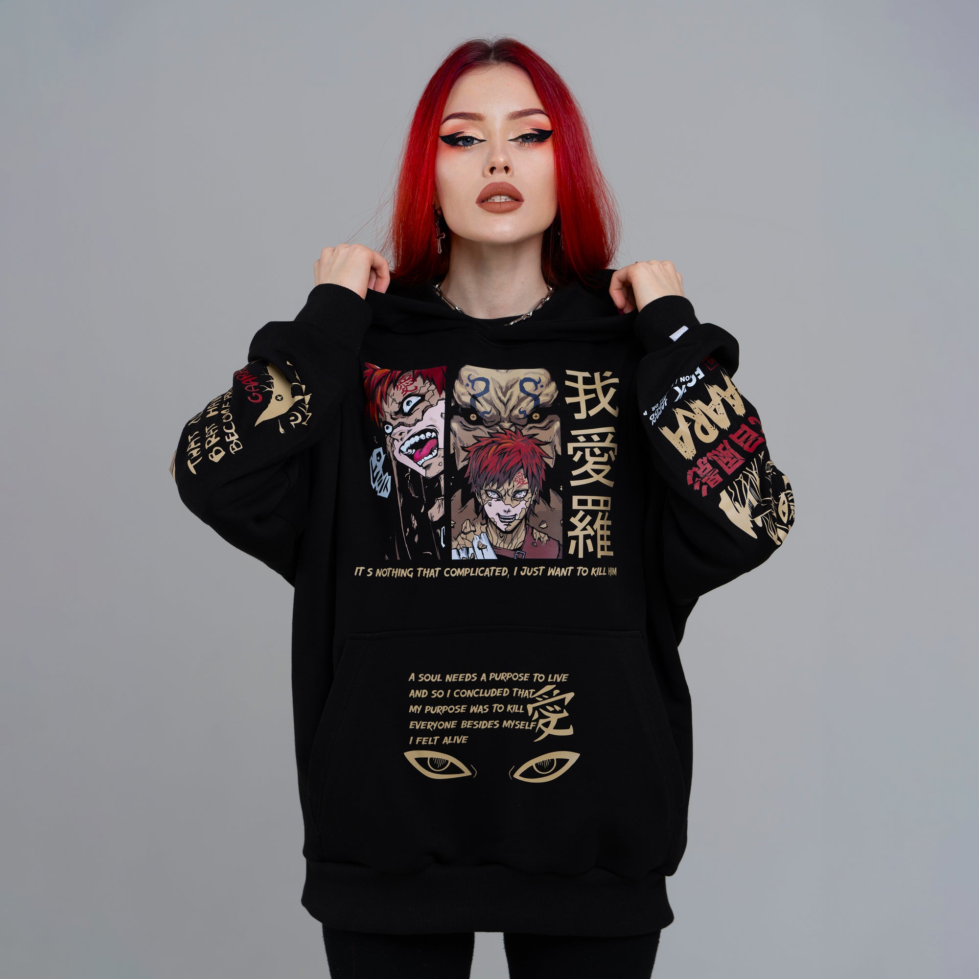 Hoodie Gaara - Naruto anime, unisex, black