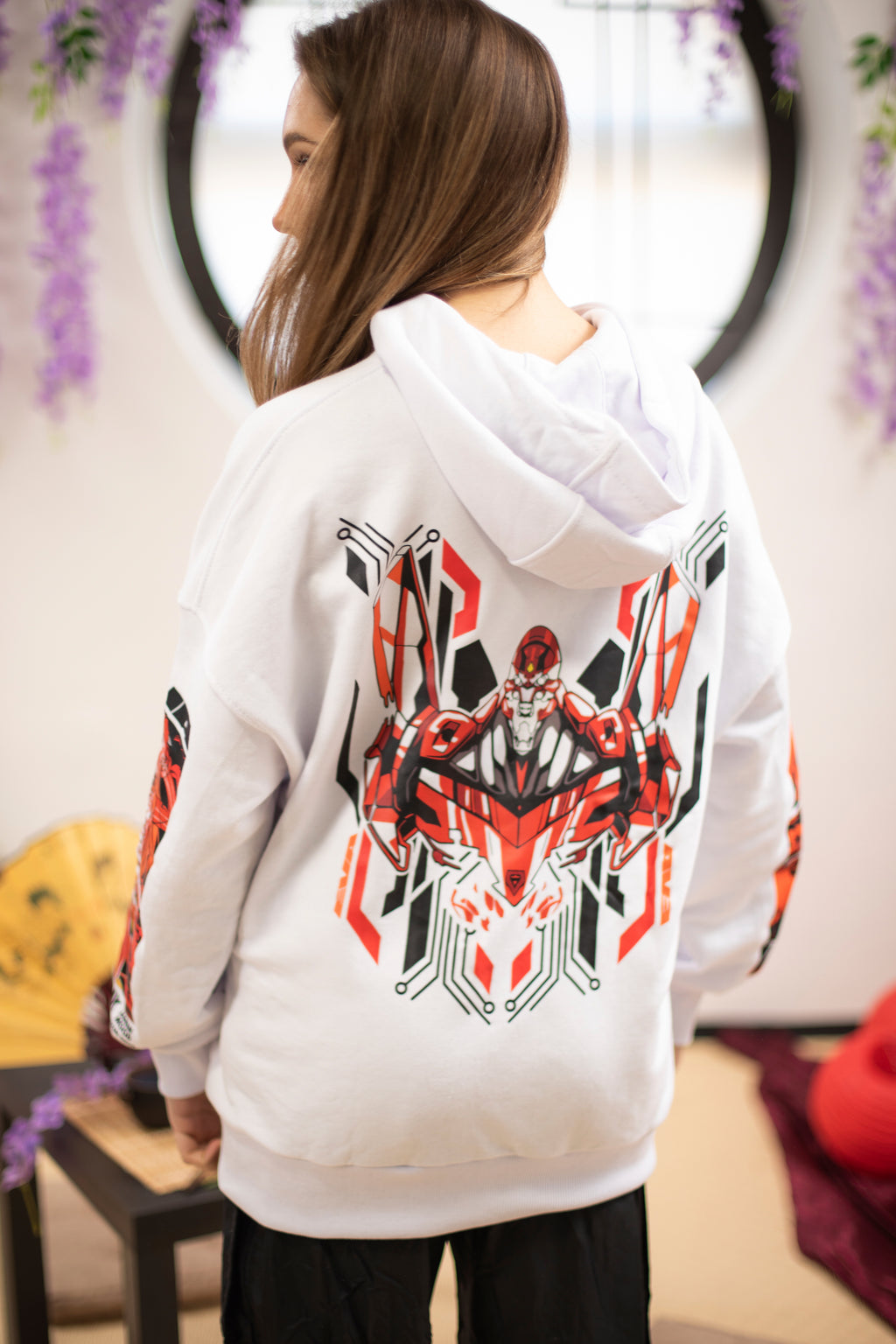 Hoodie Eva-02, Asuka Langley - Evangelion anime, unisex, white