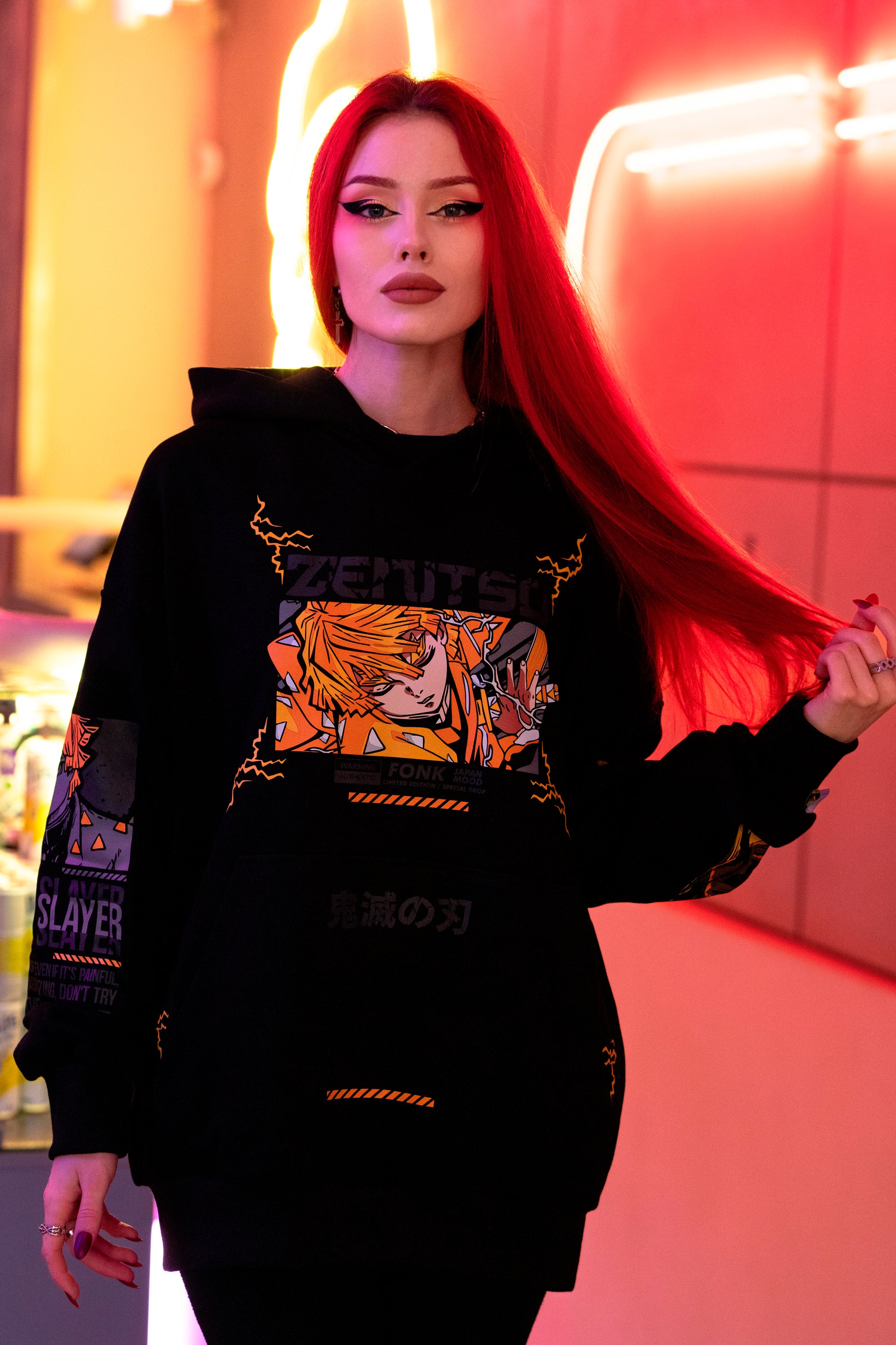 Hoodie Zenitsu - Demon Slayer anime, unisex, black