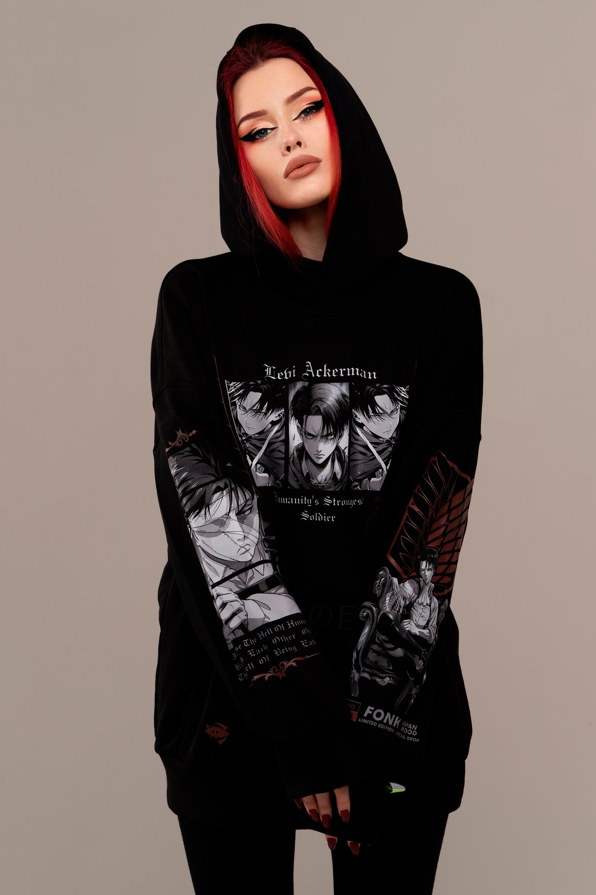 Hoodie Levi Ackerman - AOT anime, unisex, black