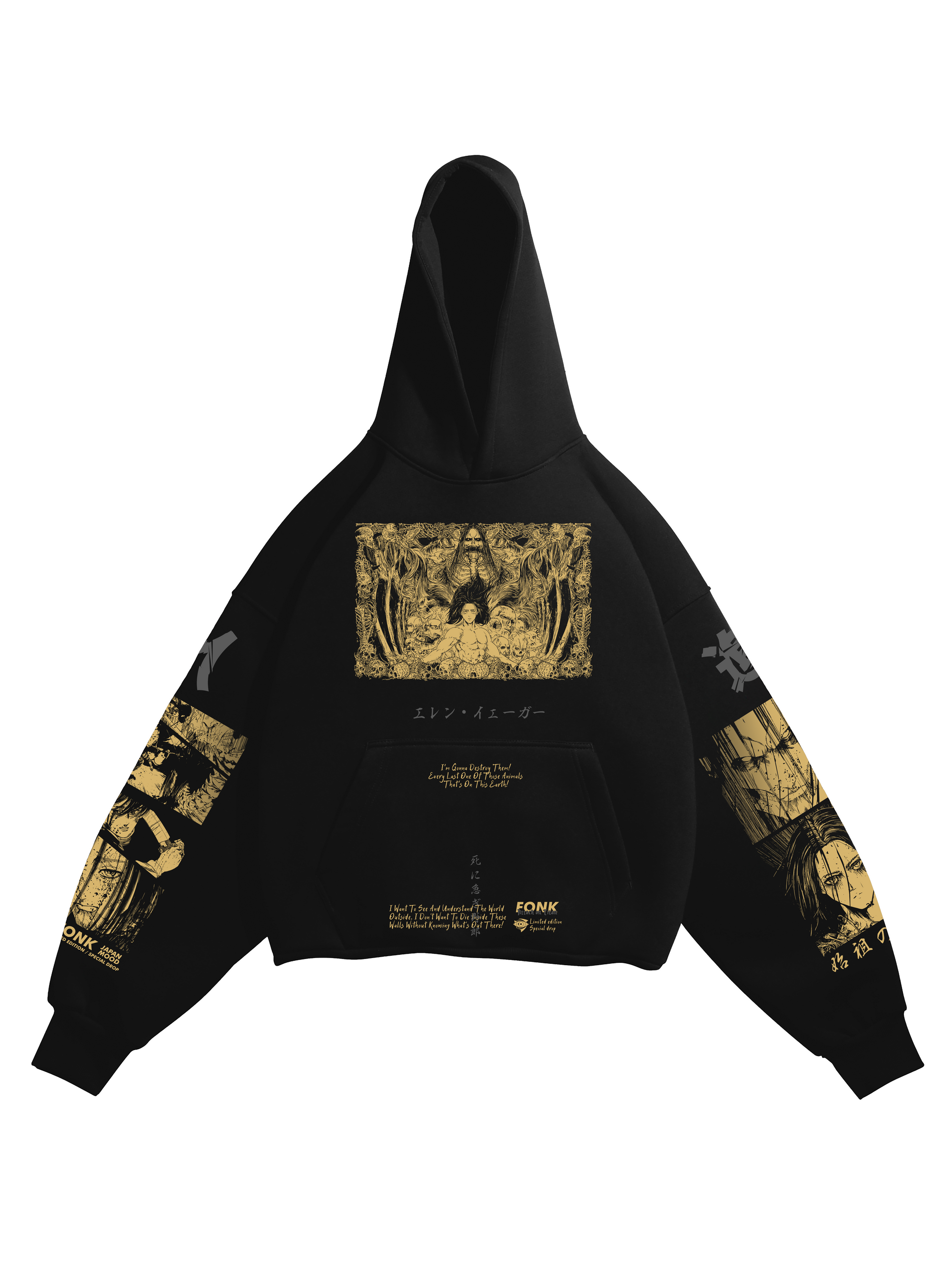 Hoodie Eren Yeager - AOT anime, unisex, black