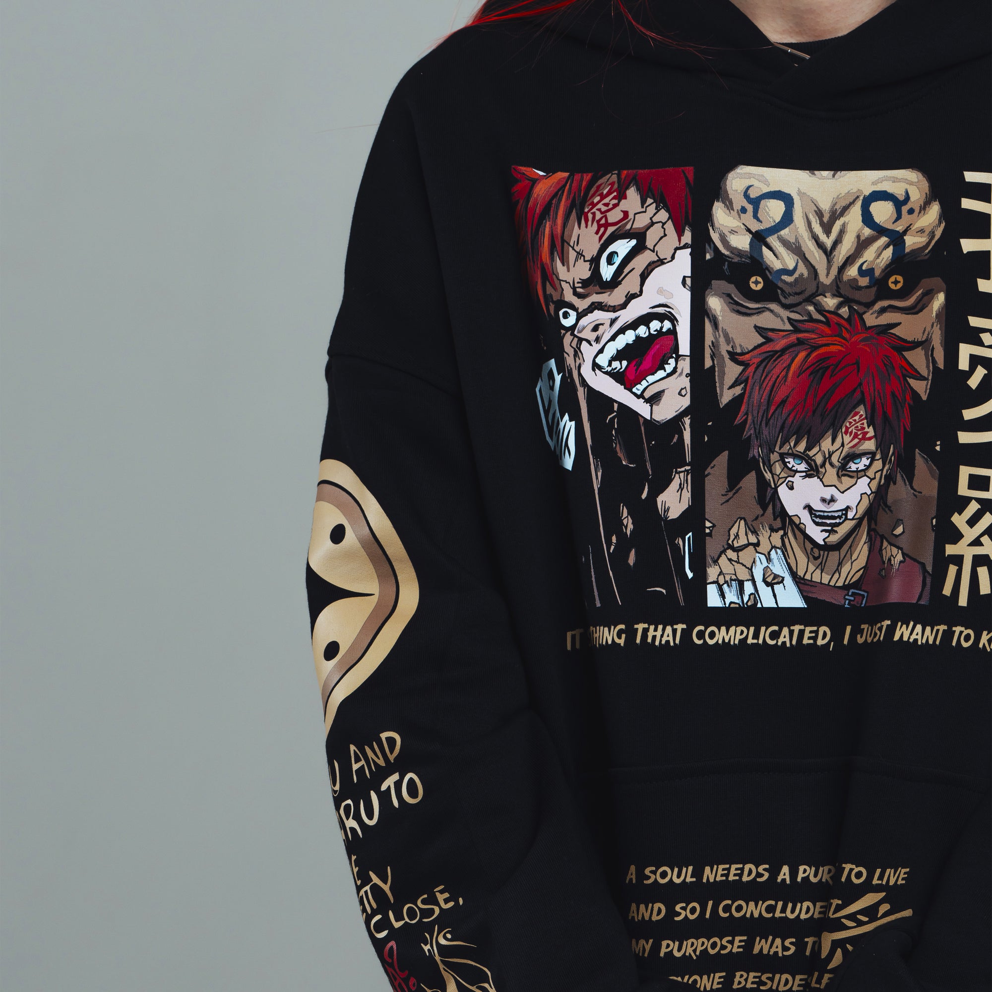 Hoodie Gaara - Naruto anime, unisex, black