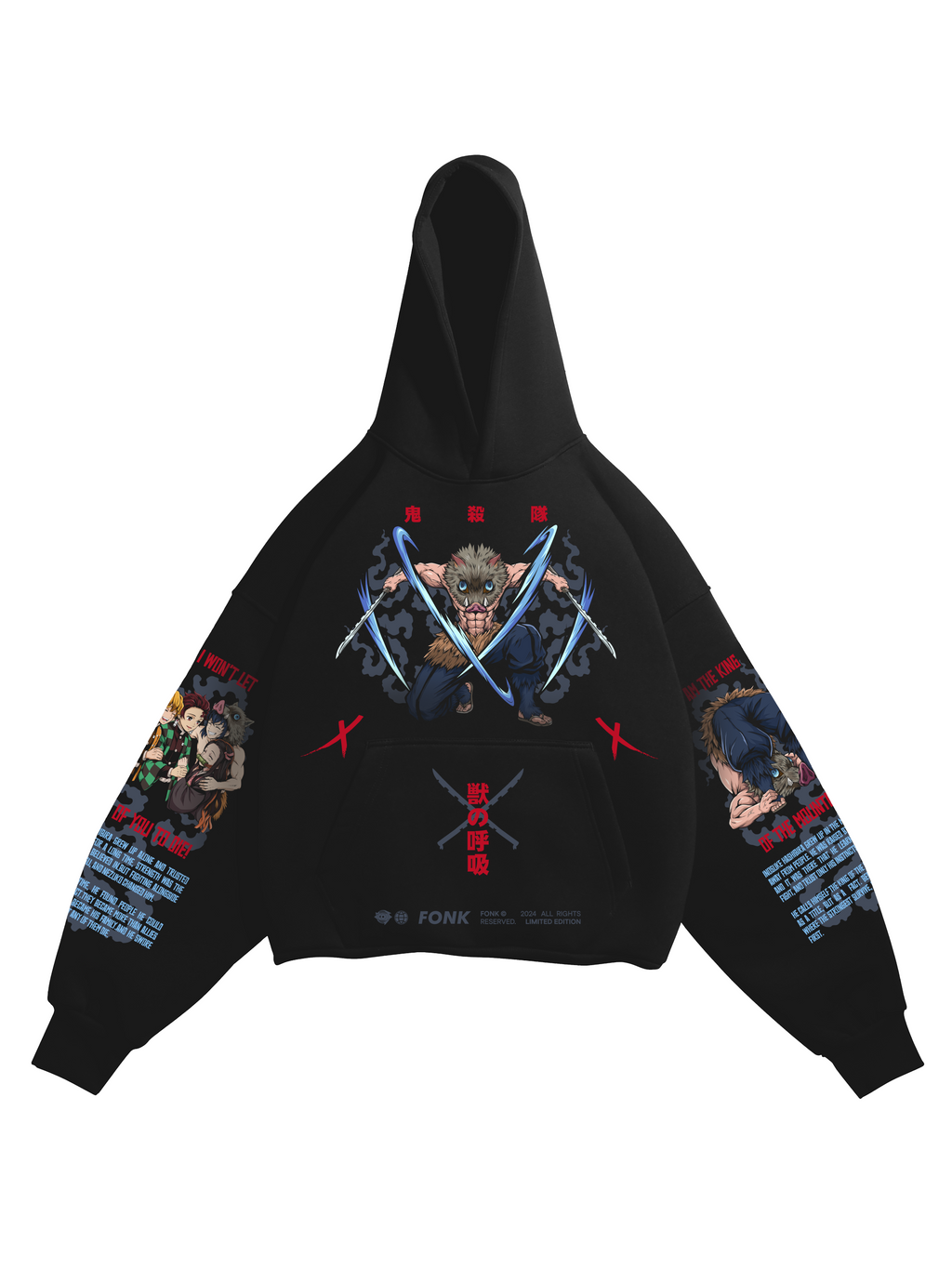 Hoodie King of the Mountains - Demon Slayer anime, unisex, black