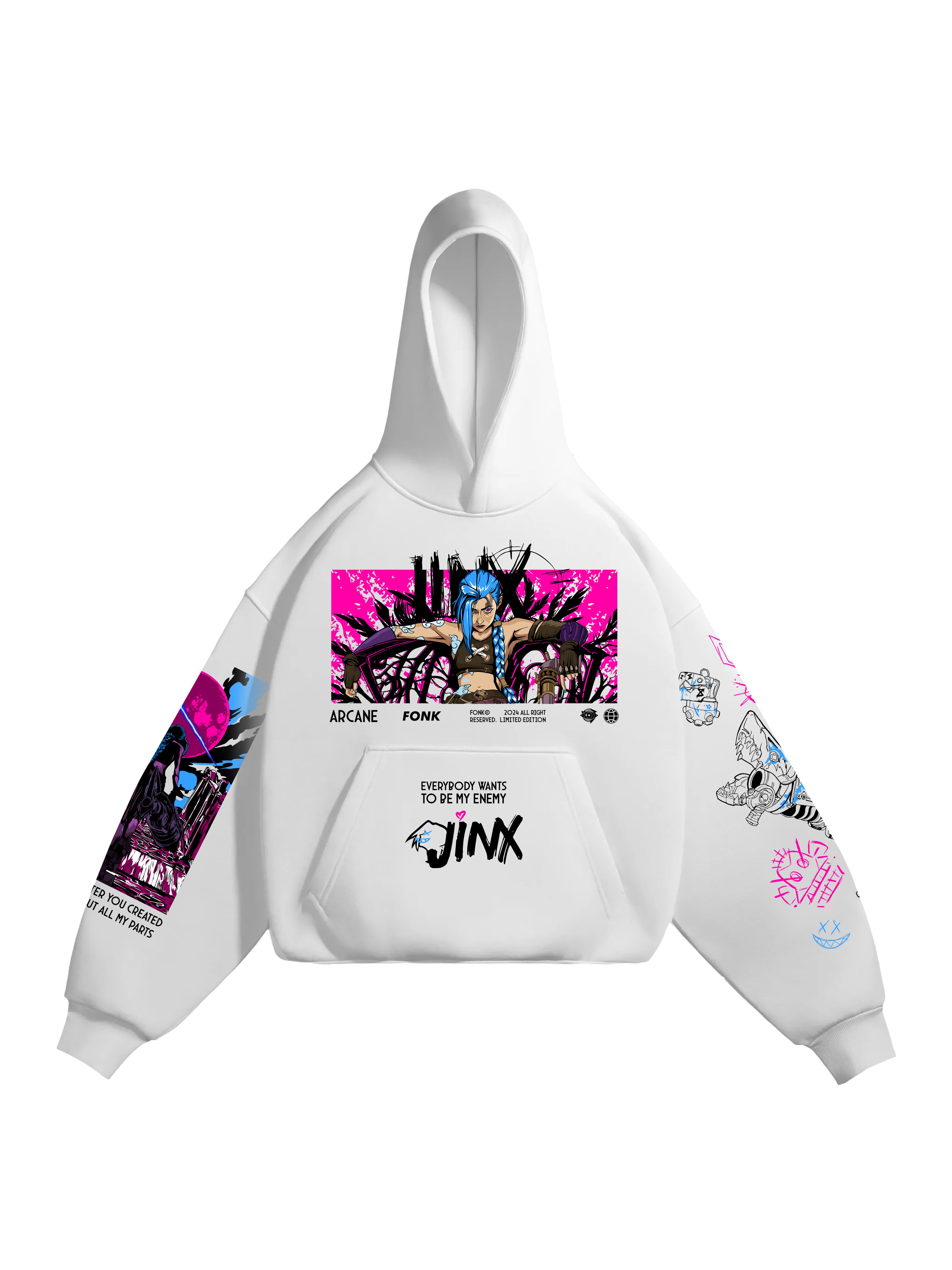 Hoodie Jinx - Arcane, unisex, white