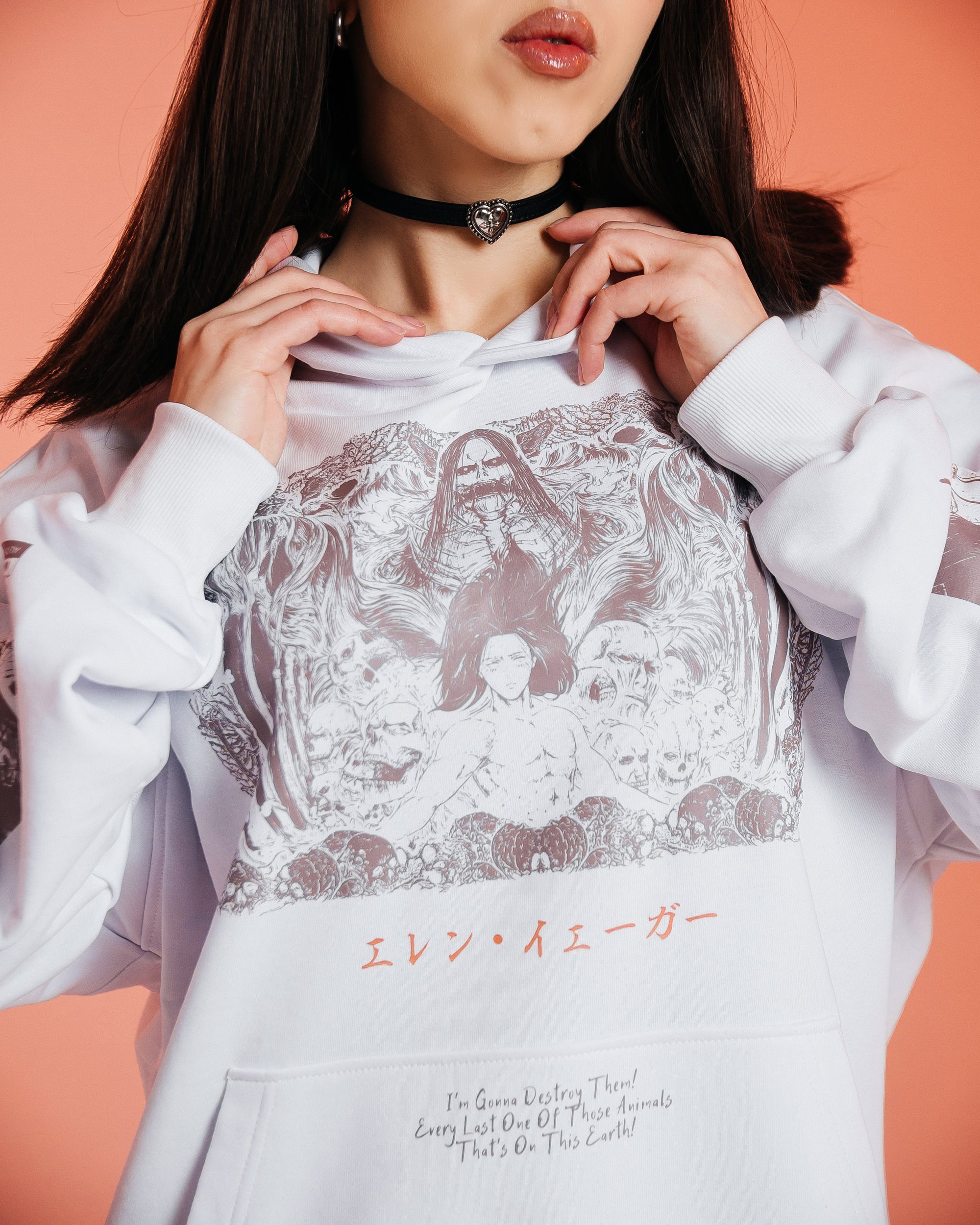 Hoodie Eren Yeager - AOT anime, unisex, white