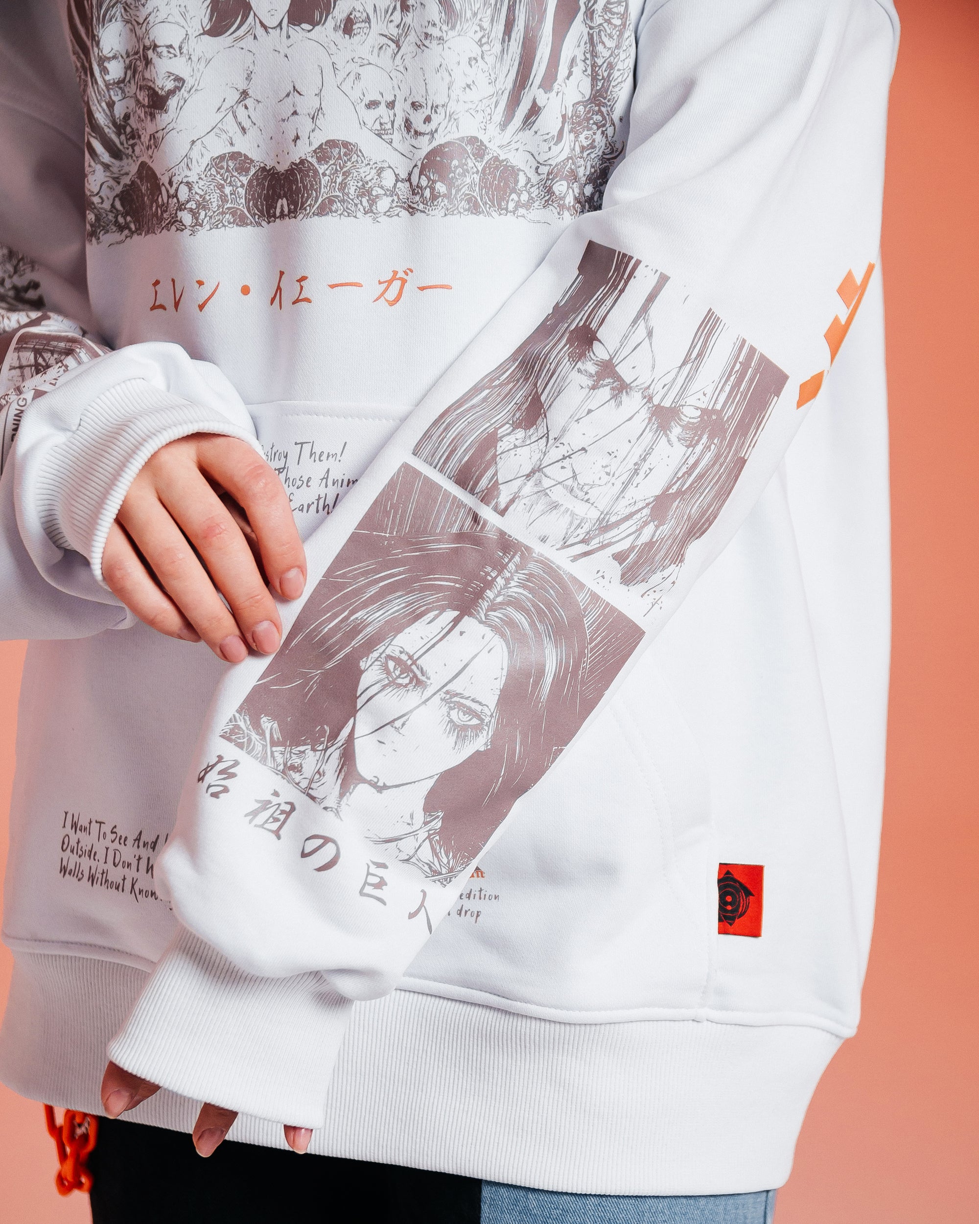 Hoodie Eren Yeager - AOT anime, unisex, white