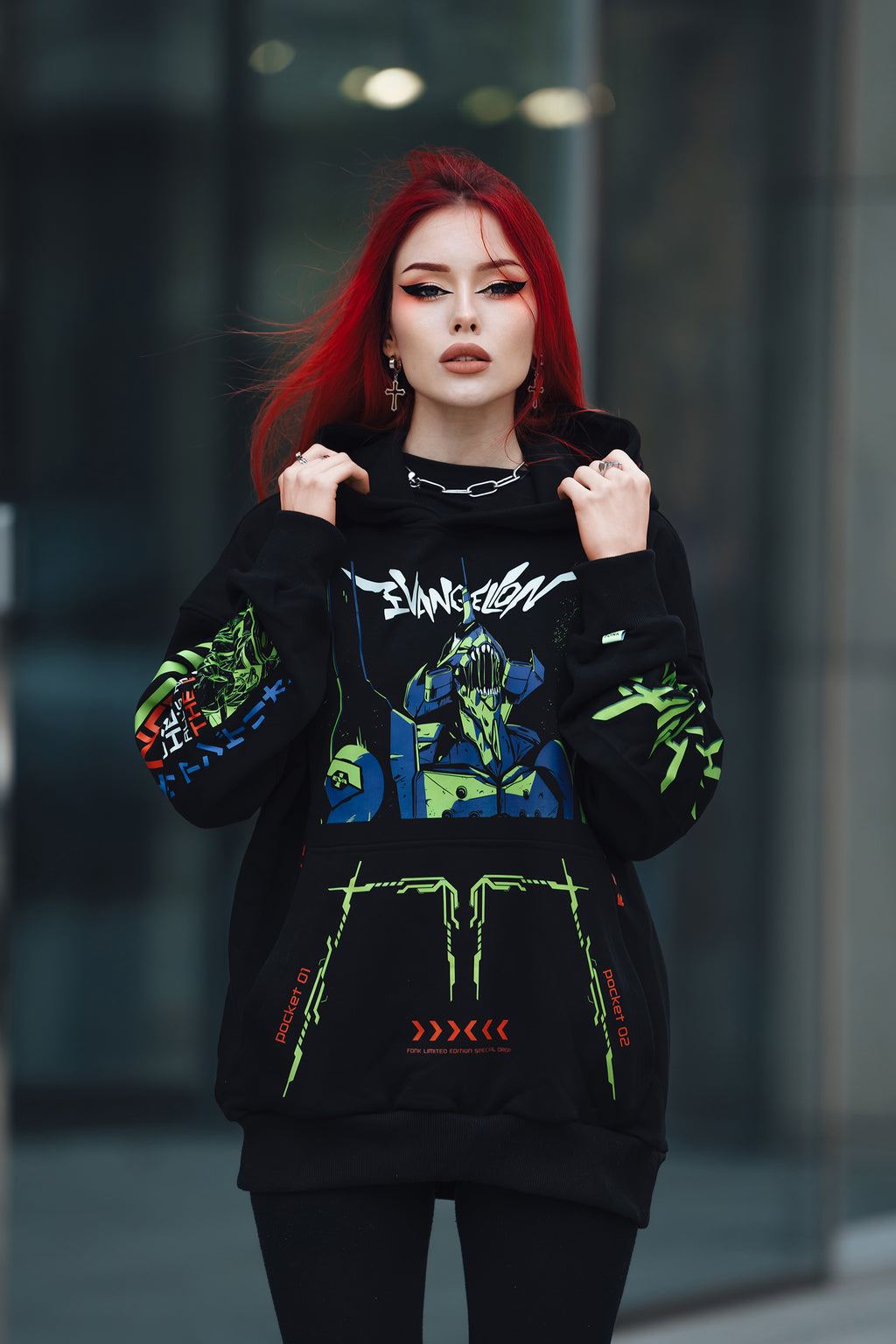 Hoodie Eva-01 - Evangelion anime, unisex, black