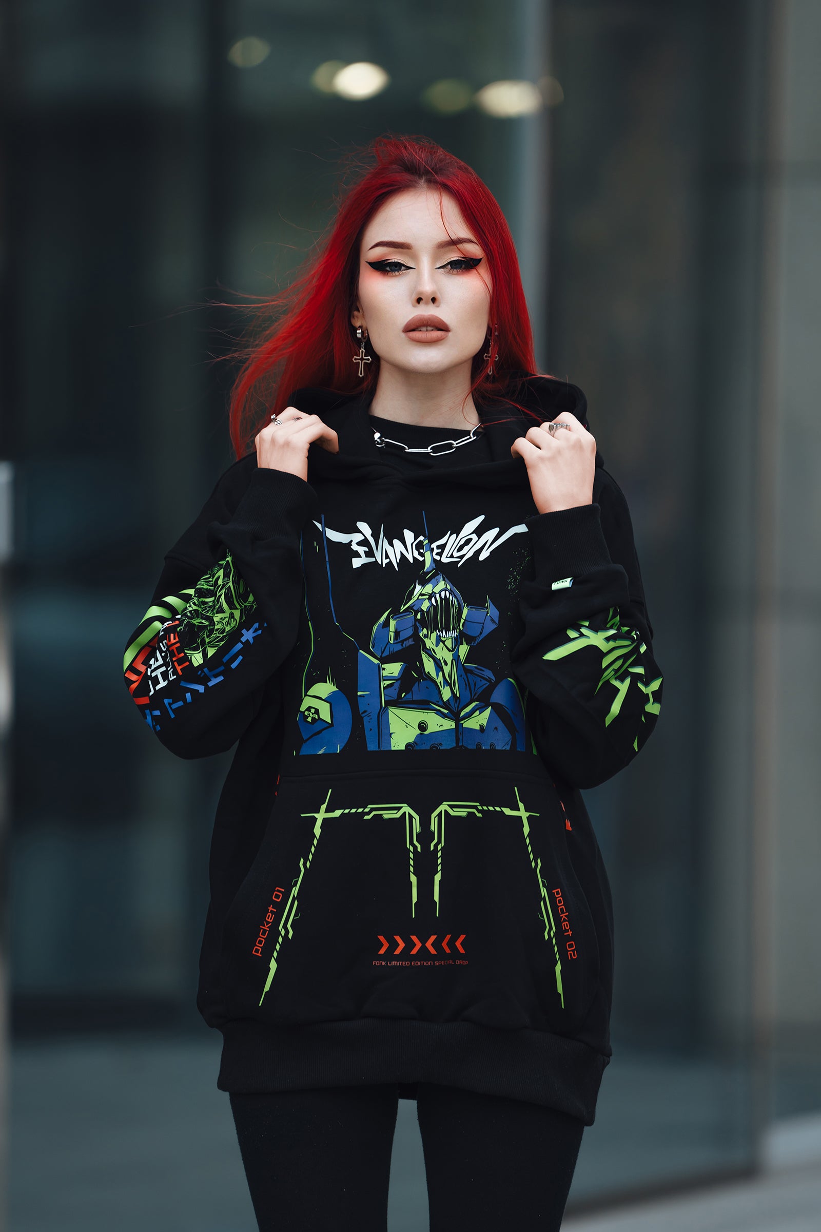Hoodie Eva-01 - Evangelion anime, unisex, black