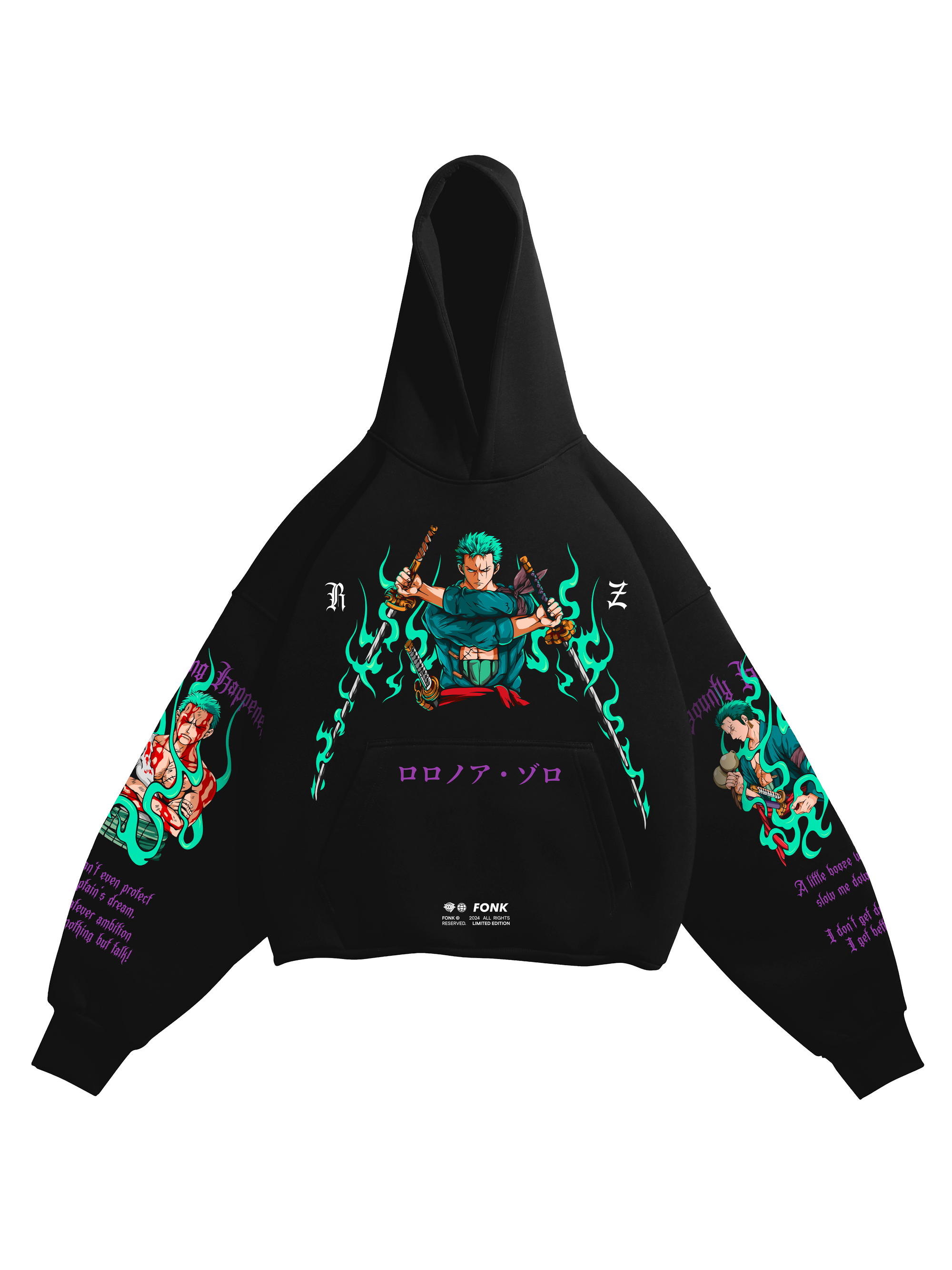 Hoodie Zoro - One Piece anime, unisex, black