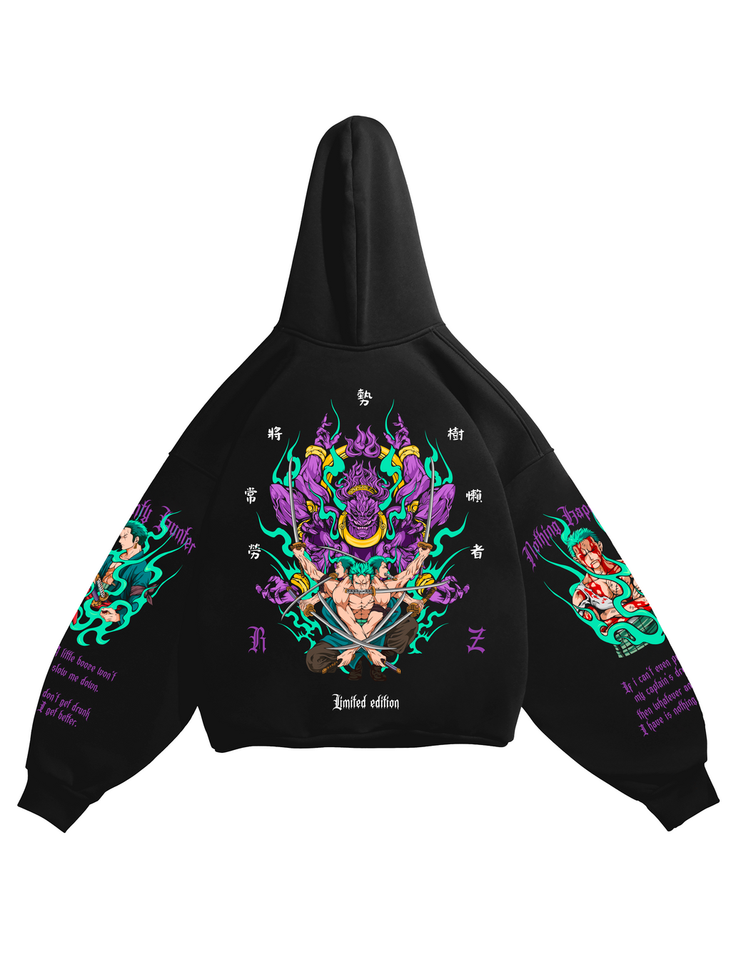 Hoodie Zoro - One Piece anime, unisex, black