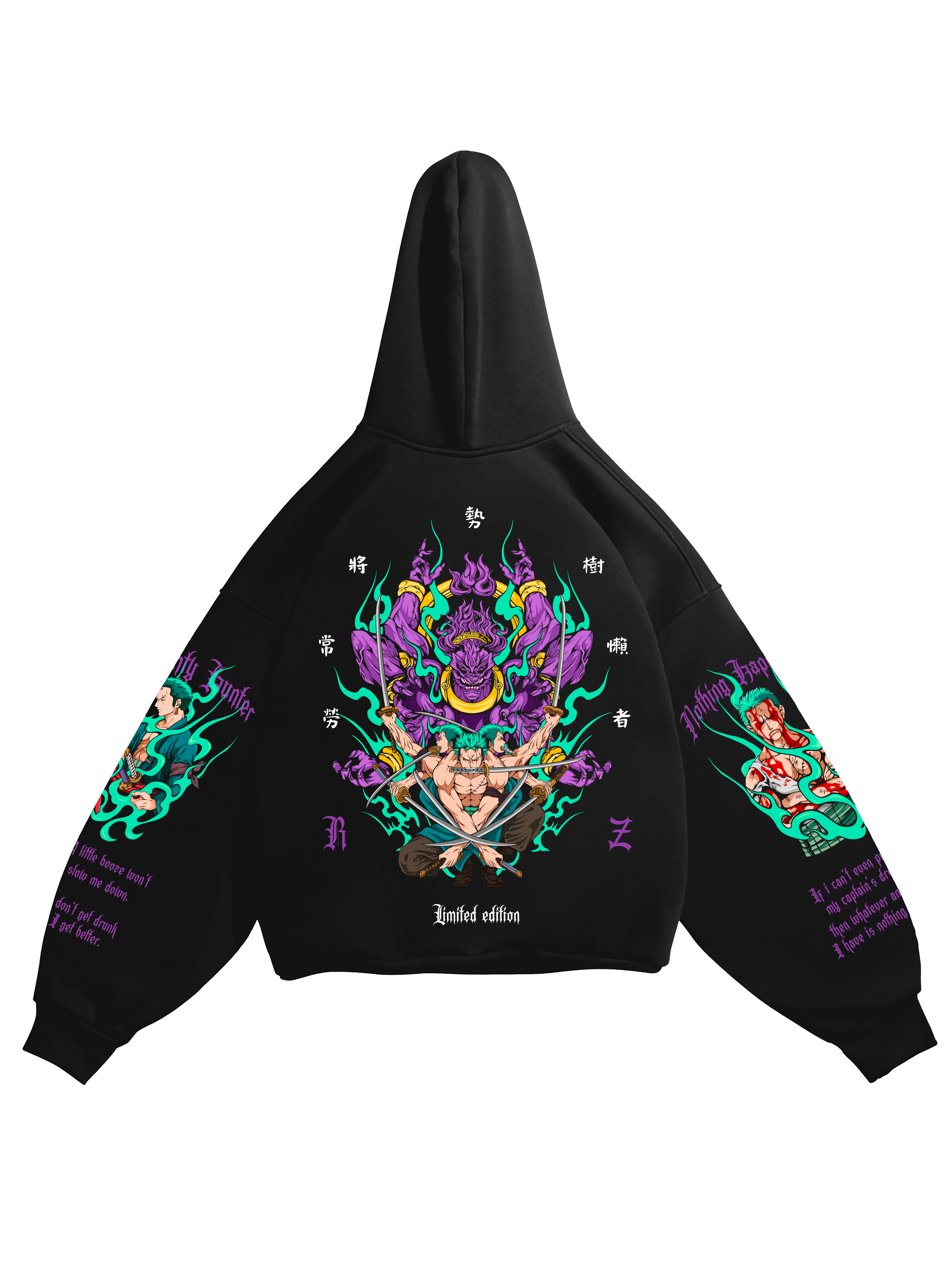 Hoodie Zoro - One Piece anime, unisex, black