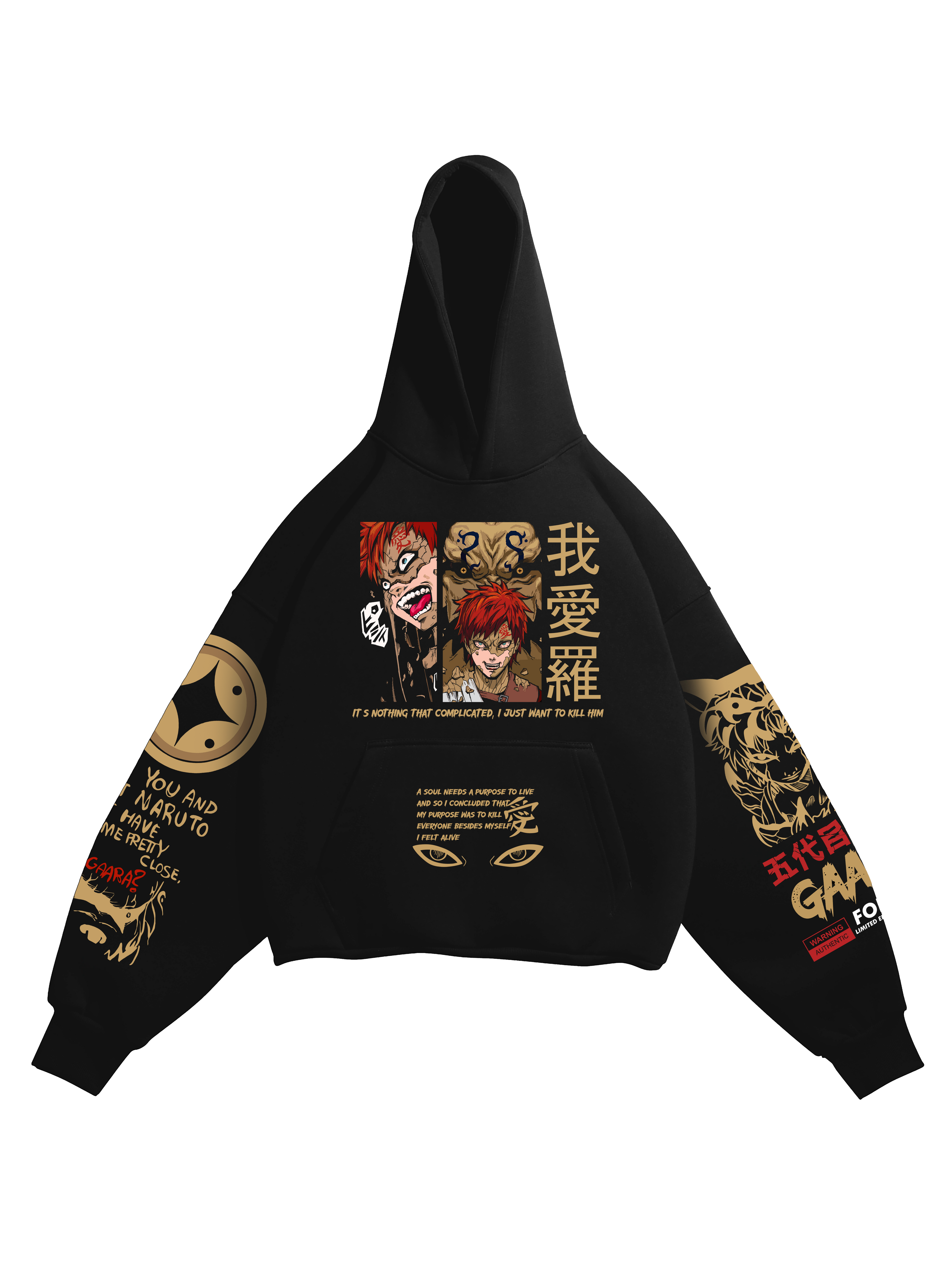 Hoodie Gaara - Naruto anime, unisex, black