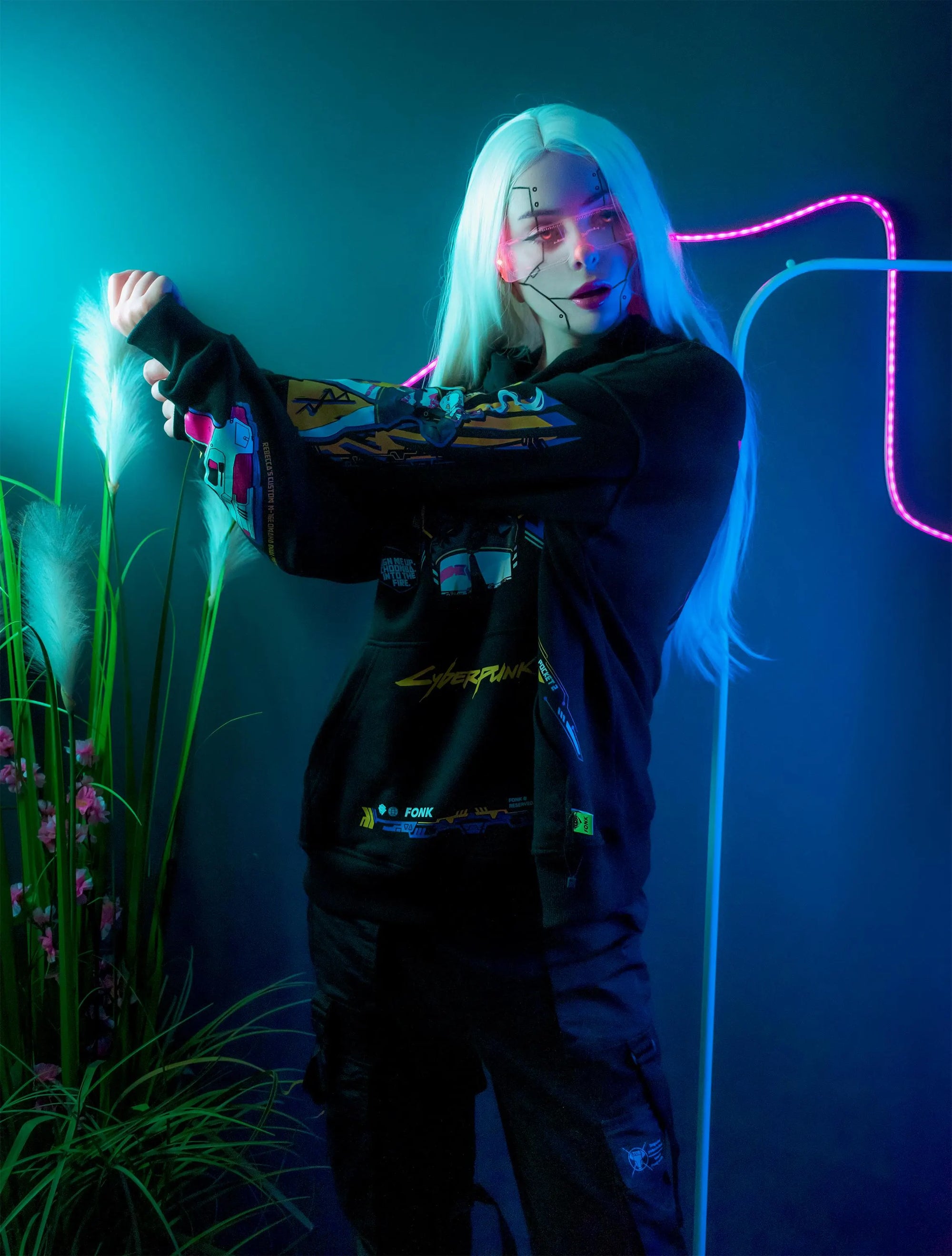 Hoodie Rebecca - Cyberpunk anime, unisex, black