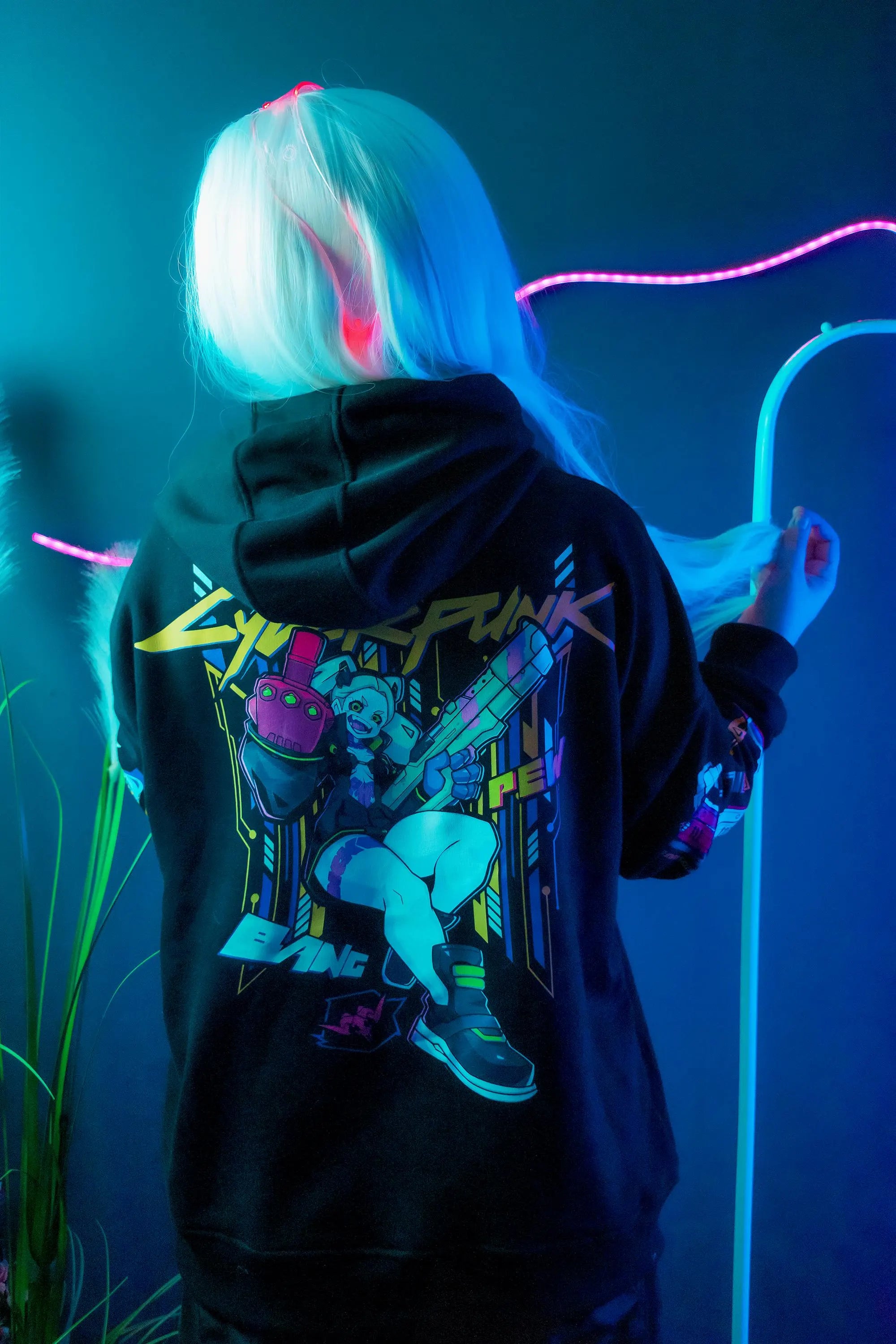 Hoodie Rebecca - Cyberpunk anime, unisex, black
