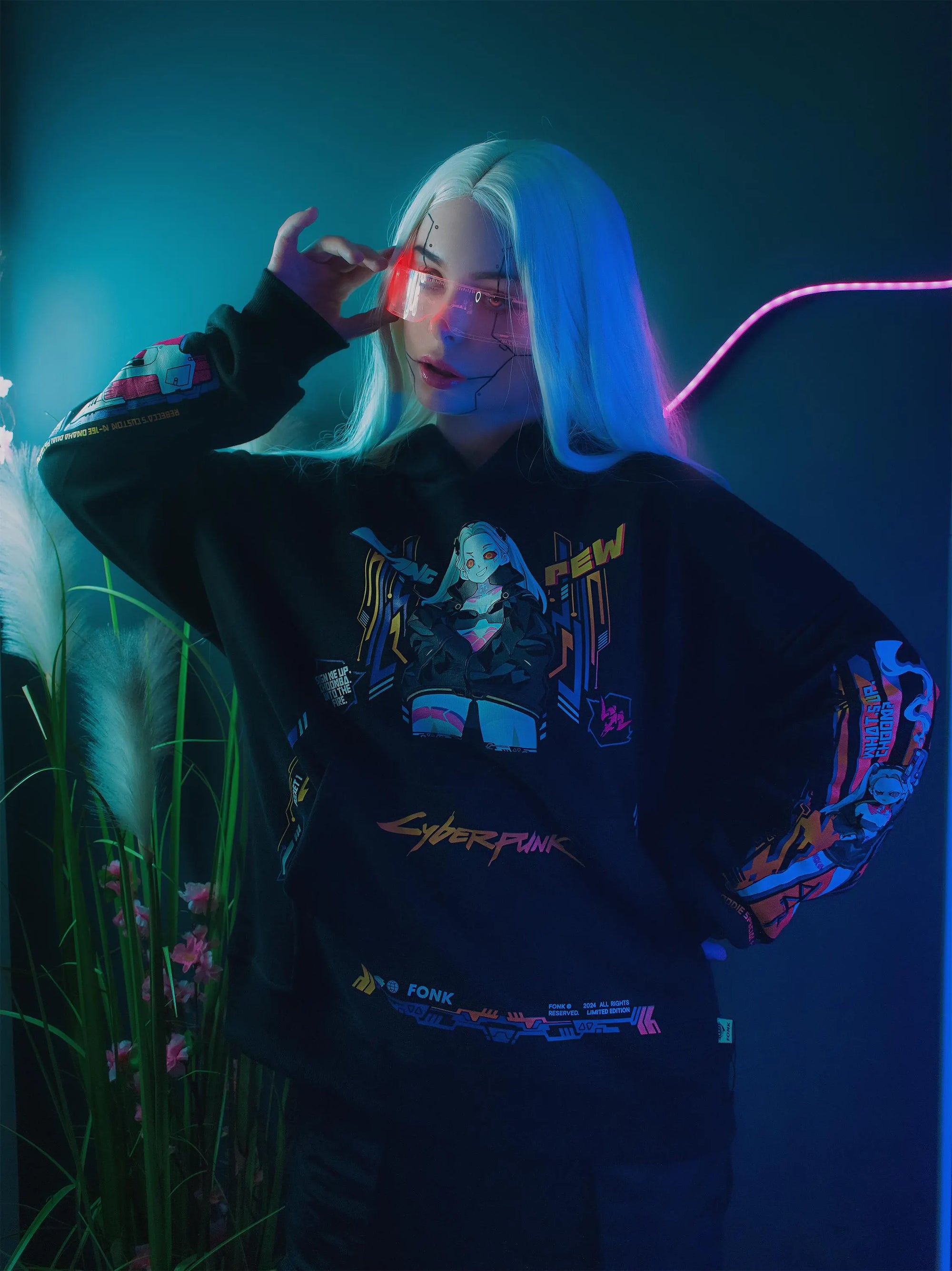 Hoodie Rebecca - Cyberpunk anime, unisex, black